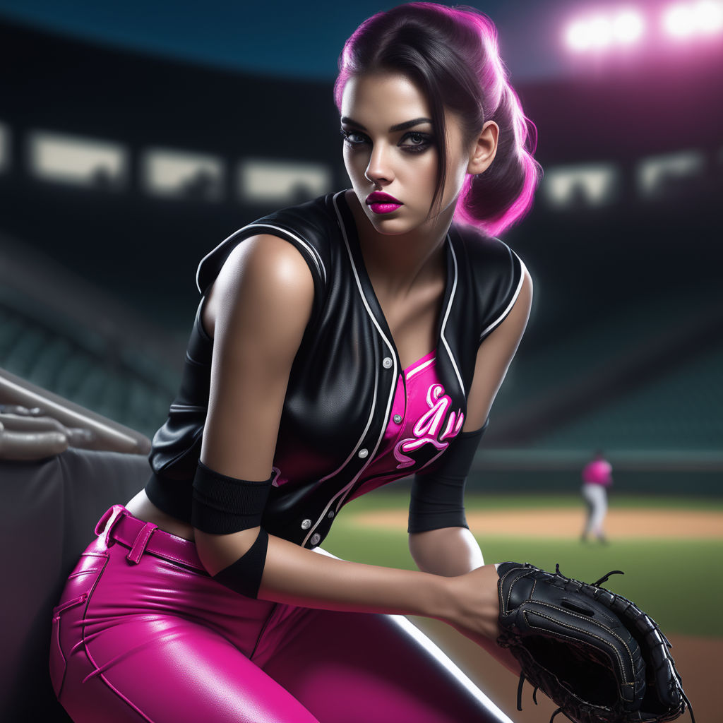 Young pretty sensual and glamorous bad girl baseball player during baseball  game - Playground