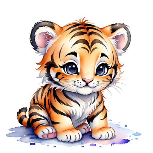 adorable cutie baby tiger with huge eyes acrtoon, hyperealistic, kawaii,  watercolor, savanah background - AI Generated Artwork - NightCafe Creator