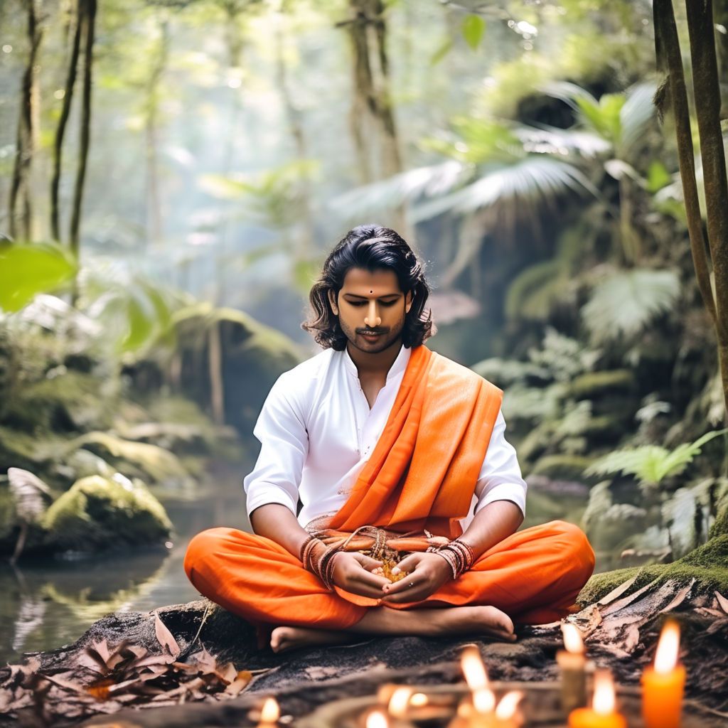 Indian Yogi Muscular Body in Meditation Pose with Calm Face and Gaze, Free, AI Image, PoweredTemplate, 130296