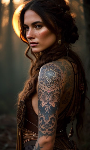 female tribe hunter with glowing tatoo - Playground