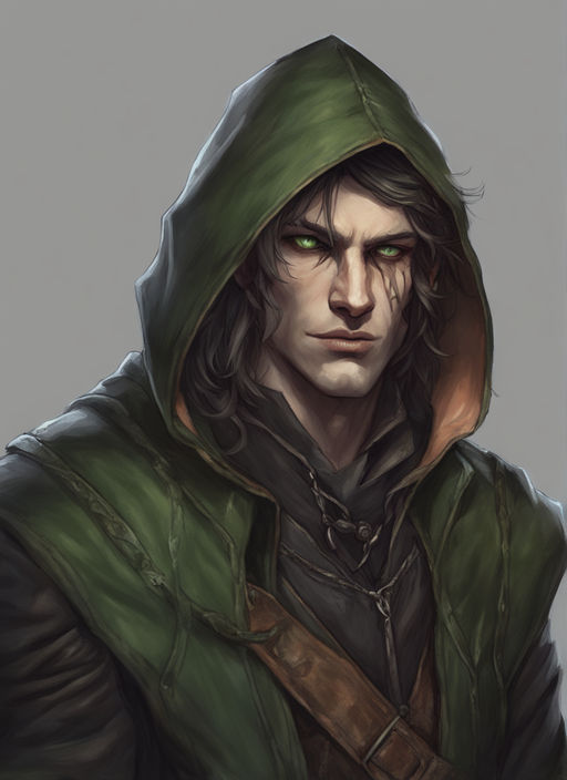 male rogue wearing a hood" - Playground