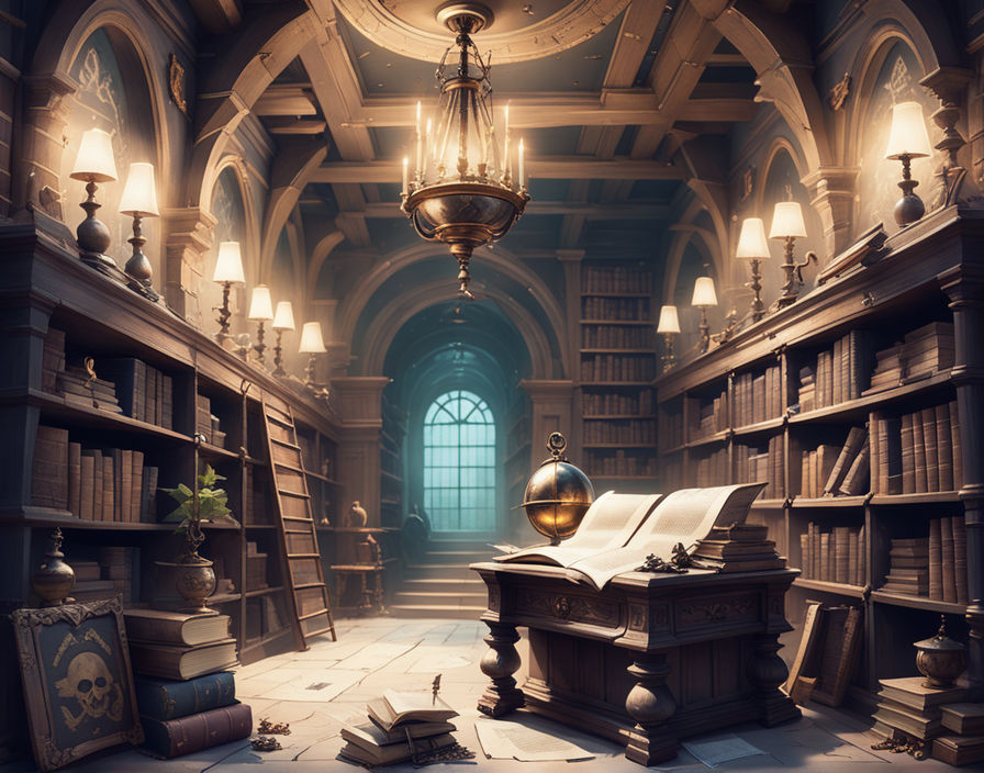 Bookshelves in the library with old books - turned on the lamp, Anime  background, Illustration. Stock Illustration | Adobe Stock