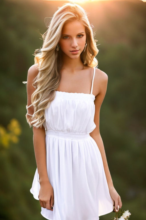 beautiful 18 year old girl, blonde, windblown hair, white skinne