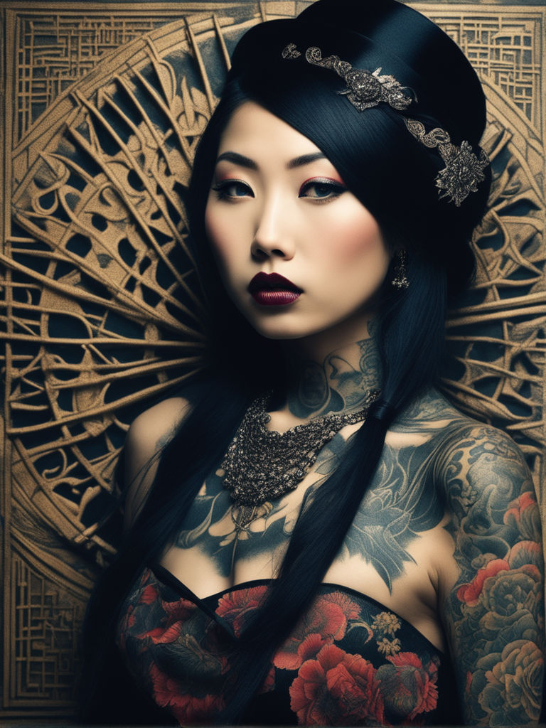 Geisha Line Art Tattoo Design · Creative Fabrica