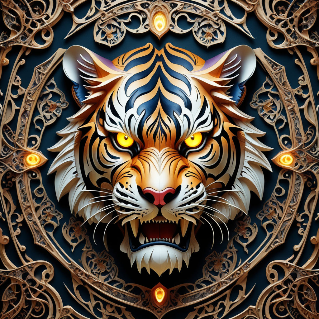 Tiger Fire Tom Wood Fantasy Art Flame Tiger Art Print Tiger Pictures Wall  Decor Tiger Stripe