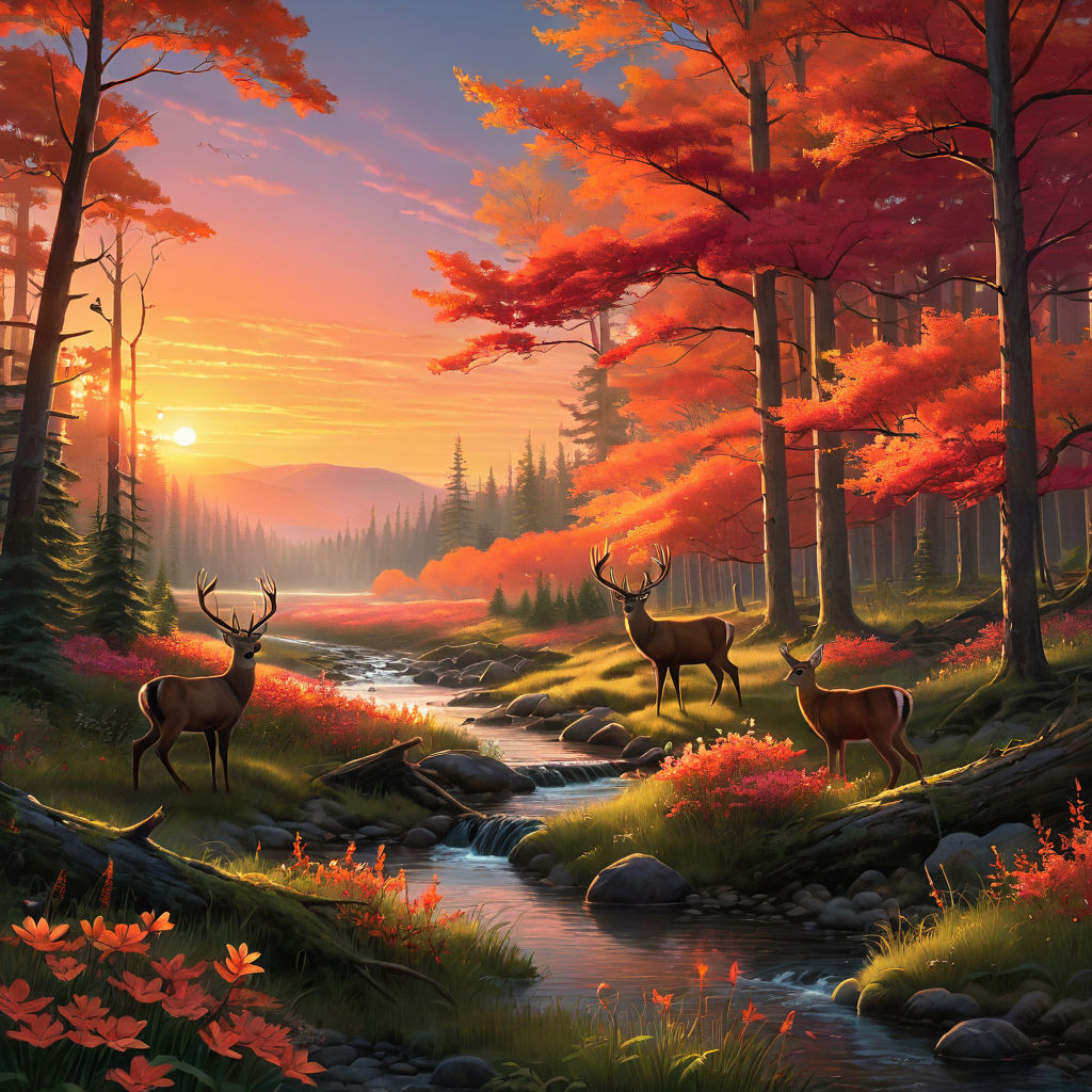 Grazing Deer at Sunset Painting by Alison Thomas Newth - Fine Art