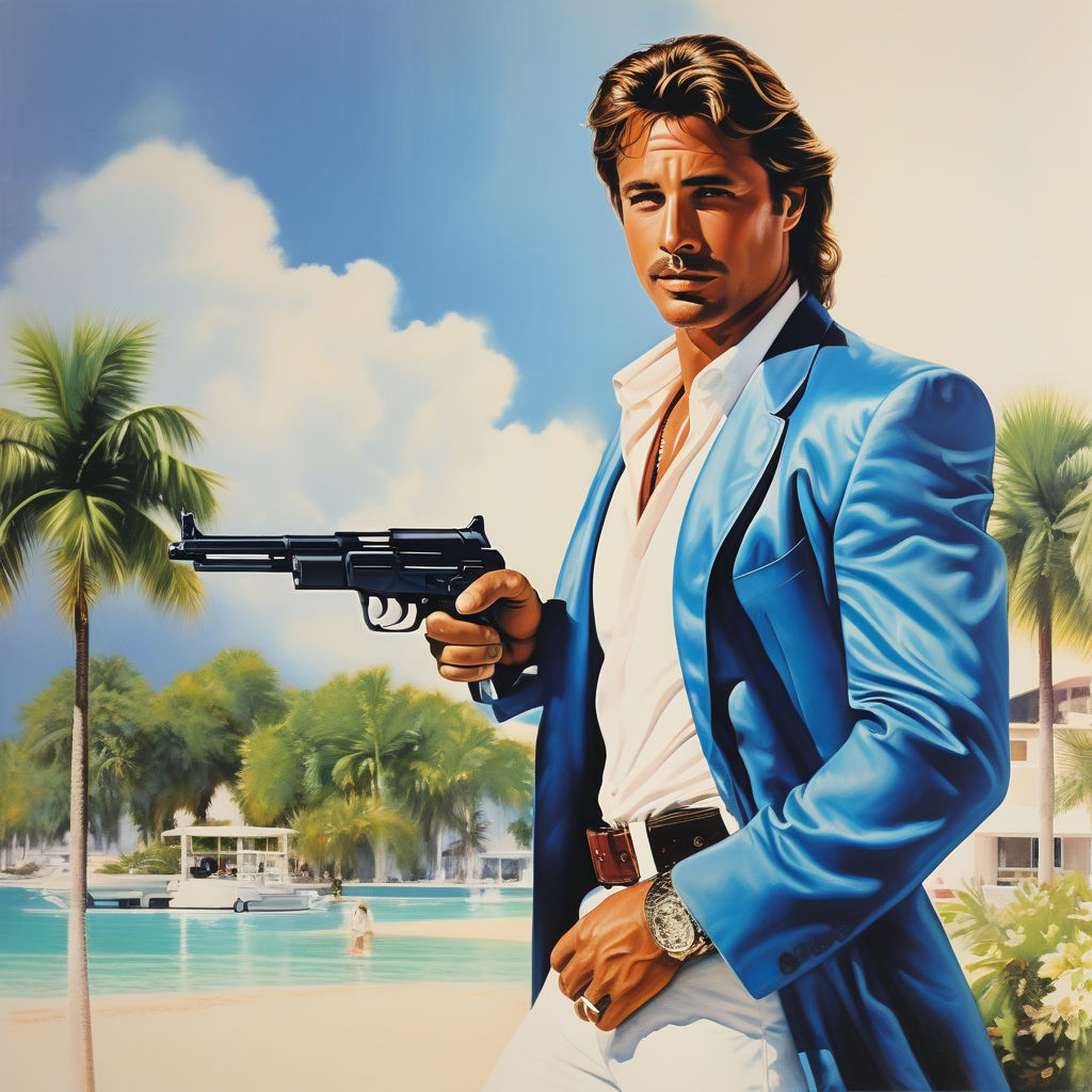 Vintage Original 1980s Miami Vice Don Johnson Poster Sexy Pinup