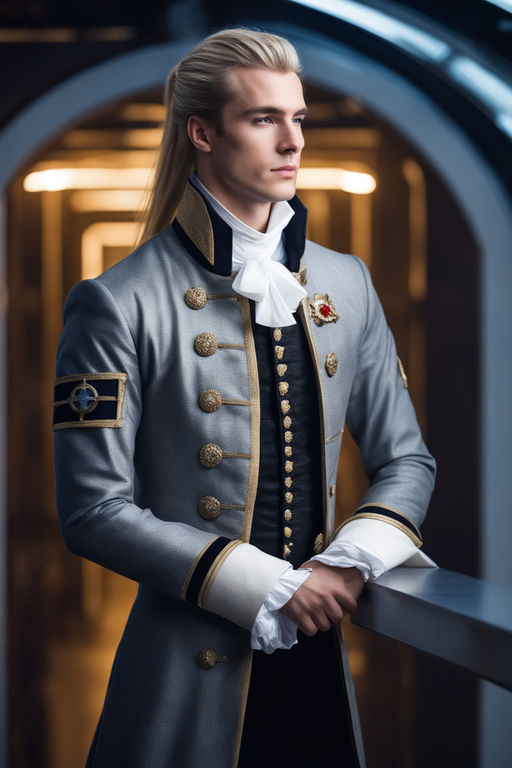 portrait of a man with long hair in a steampunk dragoon officer costume -  Playground