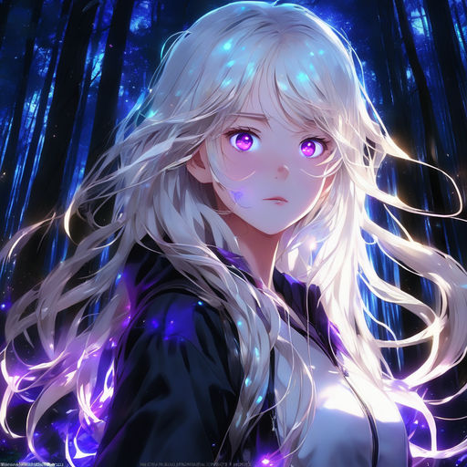 anime girl with short blonde hair and purple eyes