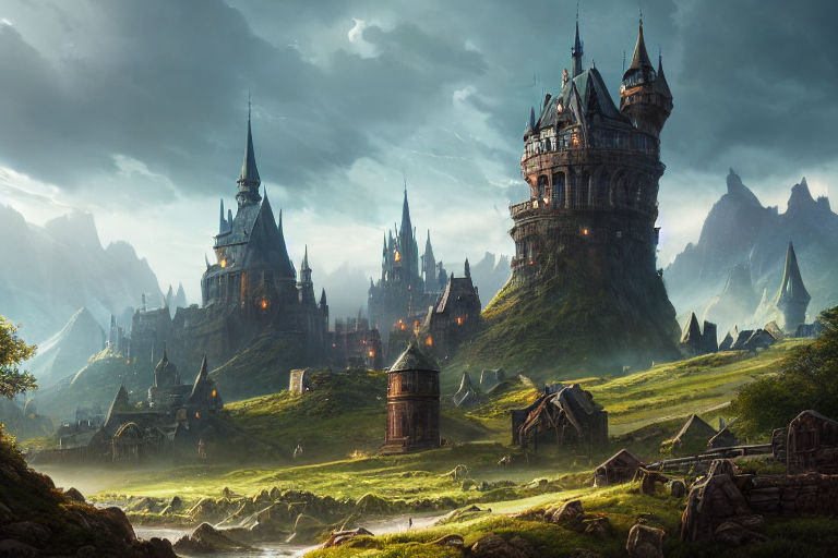 high fantasy castle on a mountain, concept art, on an