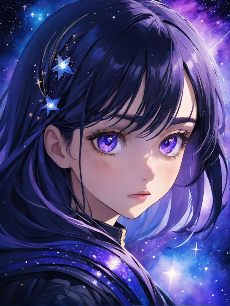 Premium Photo | Anime girl with long purple hair and purple flower in her  hair generative ai