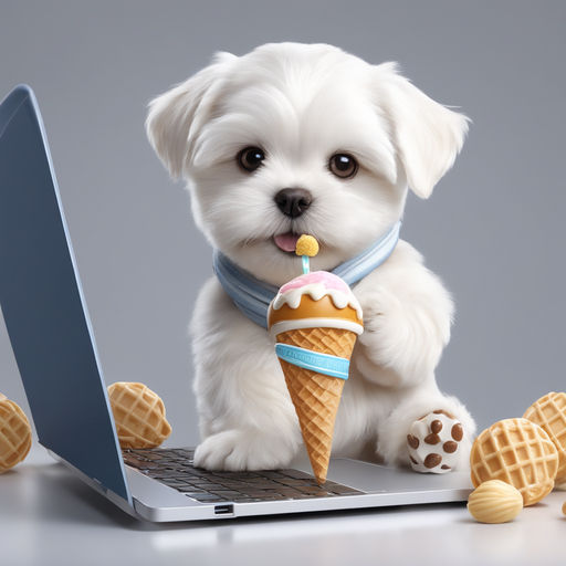 cute puppy eating ice cream