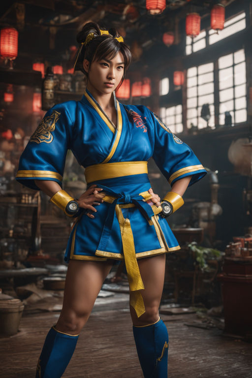 Chun Li in a powerful stance with one leg raised - Playground