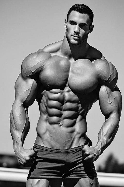 00115 a black and white photo of the greatest gigachad, huge upper body,  musclular, shirtless, oiled - ImgPile