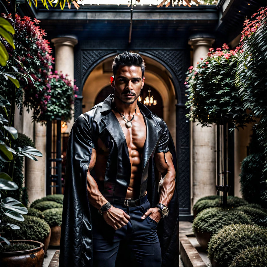 darkly tanned glistening bodybuilder who looks like Bhuwan Chauhan