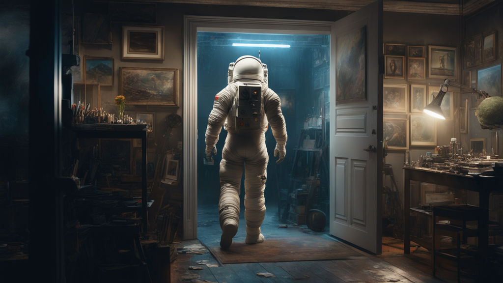 animated astronaut in darkness