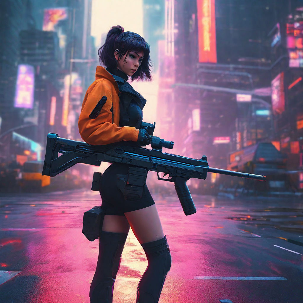 Cyberpunk Anime Girl Shooting Live Wallpaper - MoeWalls