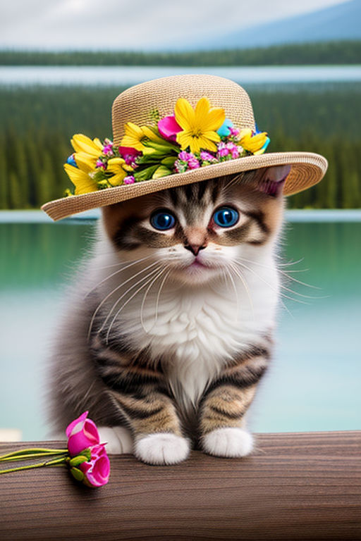 pretty-bee592: Cute cat wearing nursing hat, surrounded by flowers