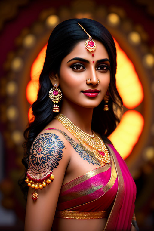 Beauty Indian girl with mehndi tattoos hold palms together Stock Photo |  Adobe Stock