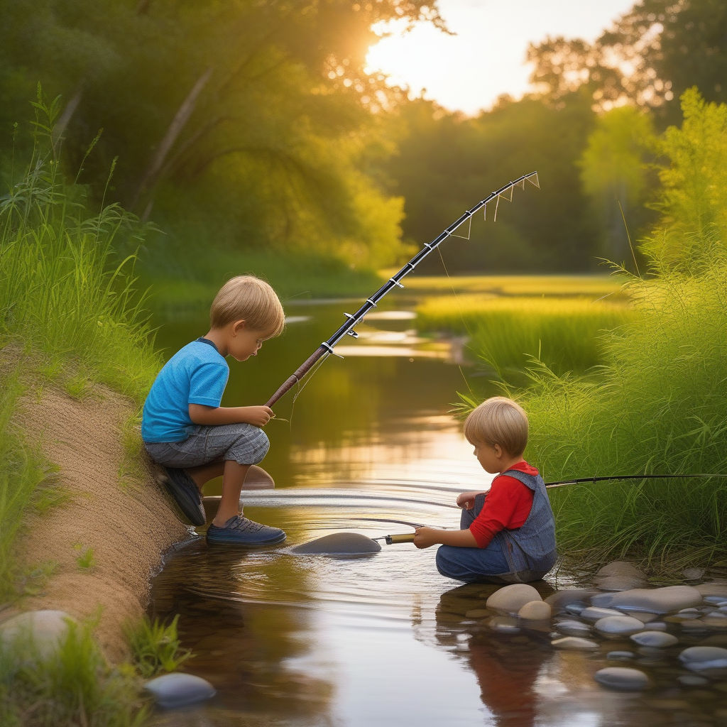 Cute Small Boy Stand Near a River with a Fishing Rod in His Hands. Stock  Photo - Image of carefree, fishing: 71986944