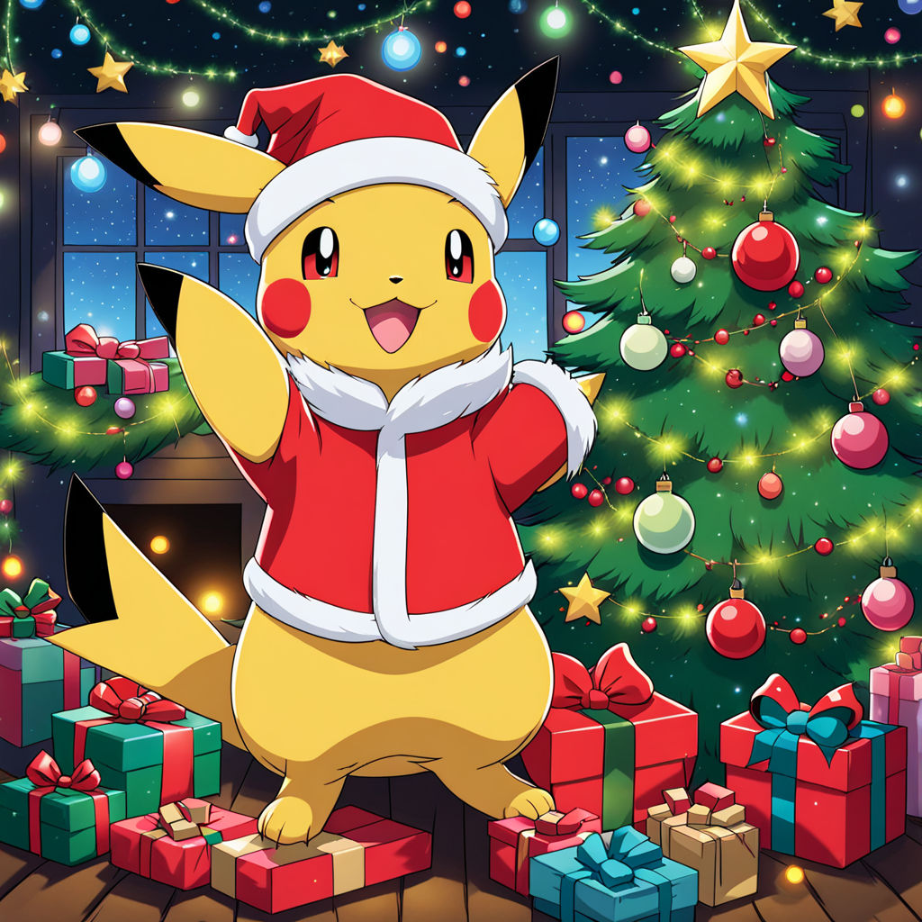 Christmas and New Year Decoration Design with Pikachu Pokemon Theme,  Japanese Cartoon, with Background of Large Christmas Tree in Editorial  Image - Image of large, cartoon: 301961985