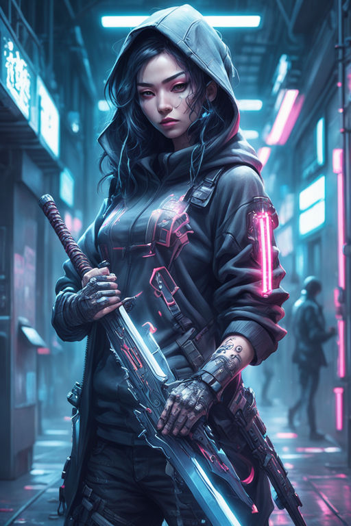 Impressão Em Tela Cyberpunk Anime Girl