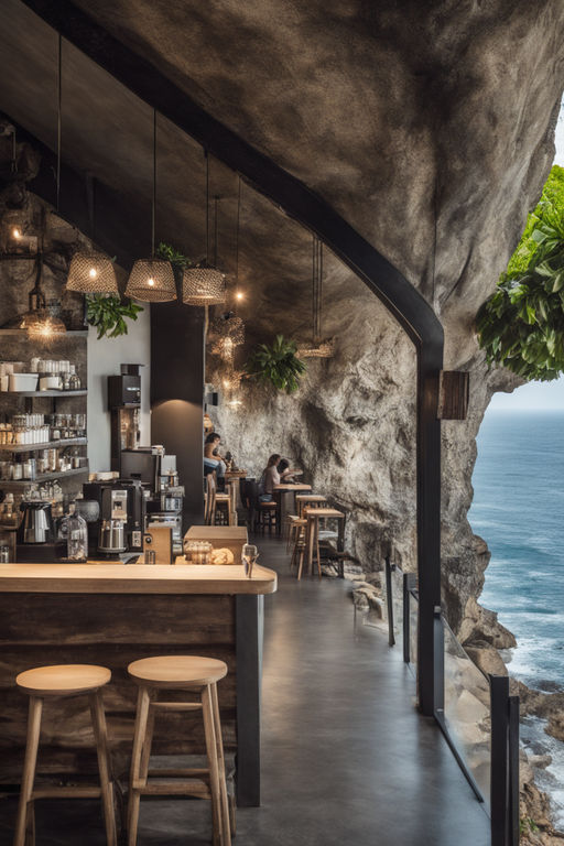 a cafe to relax on the edge of a tropical beach with trees woven into the  landscape - Playground