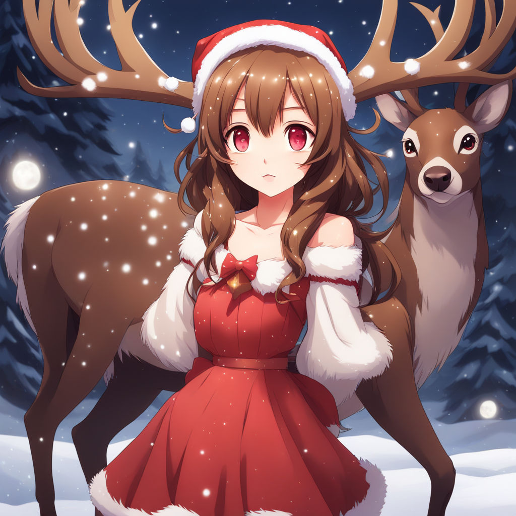 Whimsical Fall Deer Girl Anime Illustration