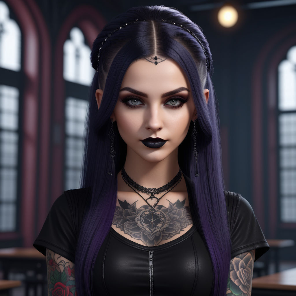 Photorealistic depiction of a gothic vampire lady on Craiyon