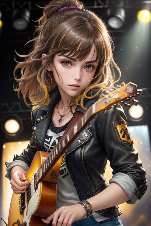 anime punk girl with guitar