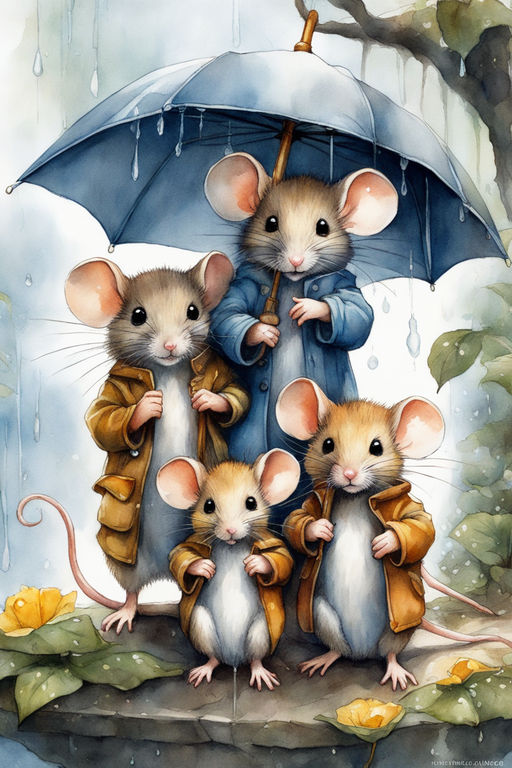 Family of Cute Mice in a Mouse House · Creative Fabrica