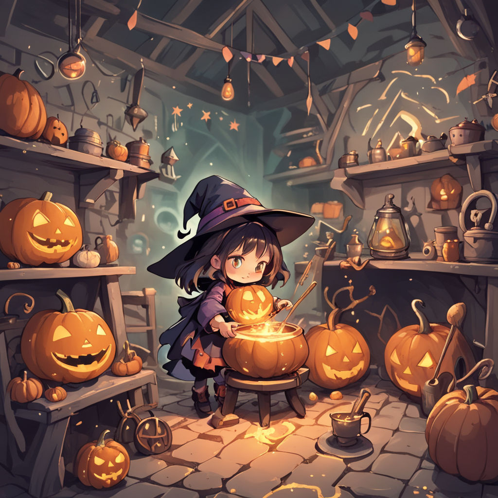 Kawaii Anime Girl in a Halloween Pumpkin - Anime Halloween