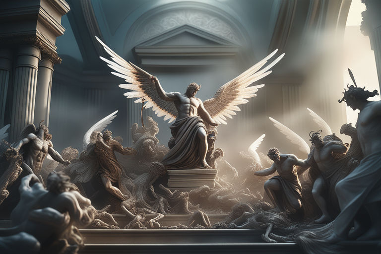 angels and demons fighting painting