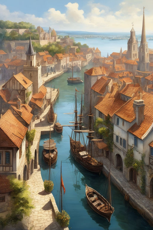 fantasy medieval port city