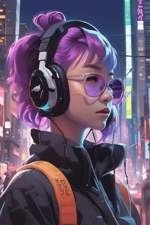 Light Orange Eyes Anime Girl With Ponytail Having Headset On Neck