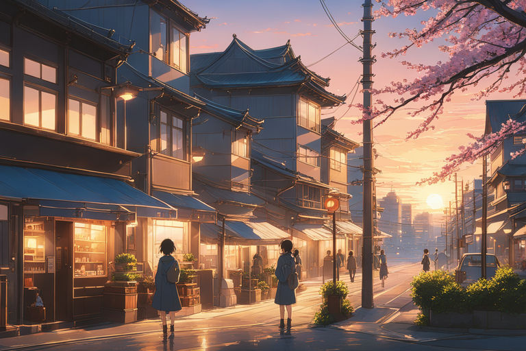 with a lavender and pink sky above. A gentle stream below reflects the  cat's silhouette. Render the scene in the detailed and emotive style of  anime artist Makoto Shinkai. - Playground