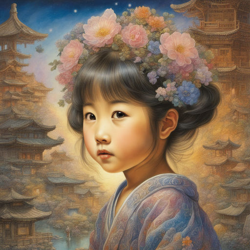 Premium Photo  Young asian girl in japanese traditional clothes approached  the fantastic blue storm, digital art style, illustration painting