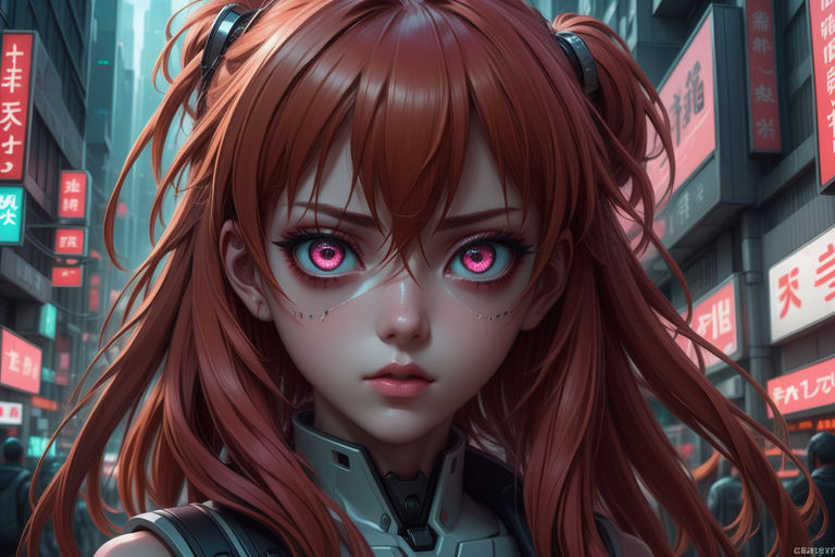 portrait Anime cyborg girl, cyberpunk, cute-fine-face,, Stable Diffusion