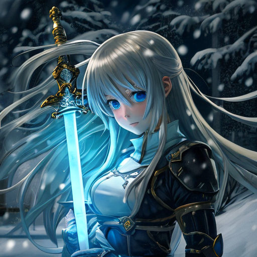 anime girl with blue hair and sword