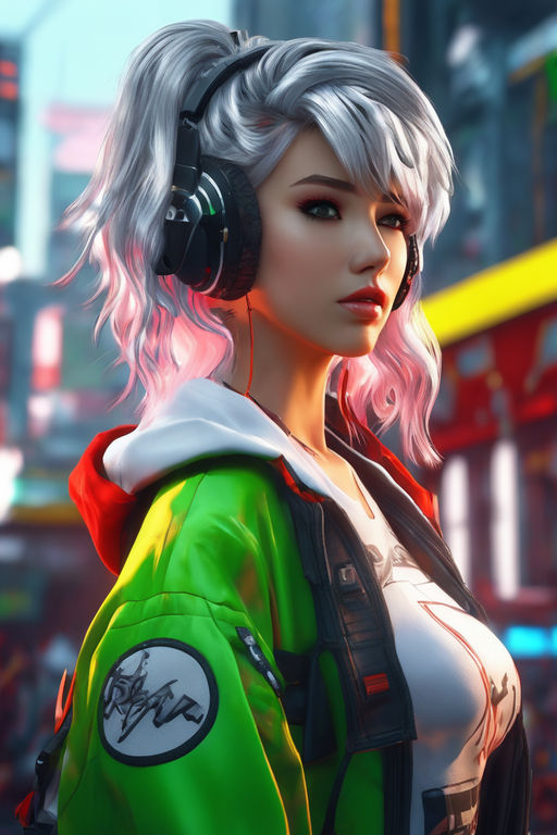 anime girl render headphones