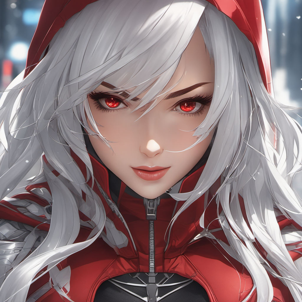 sexy anime vampire girl with white hair and red eyes