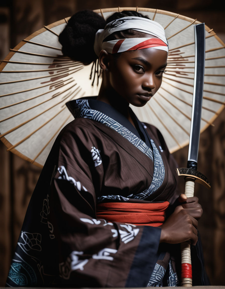 Samurai Girl in Realistic Armor and Short Kimono