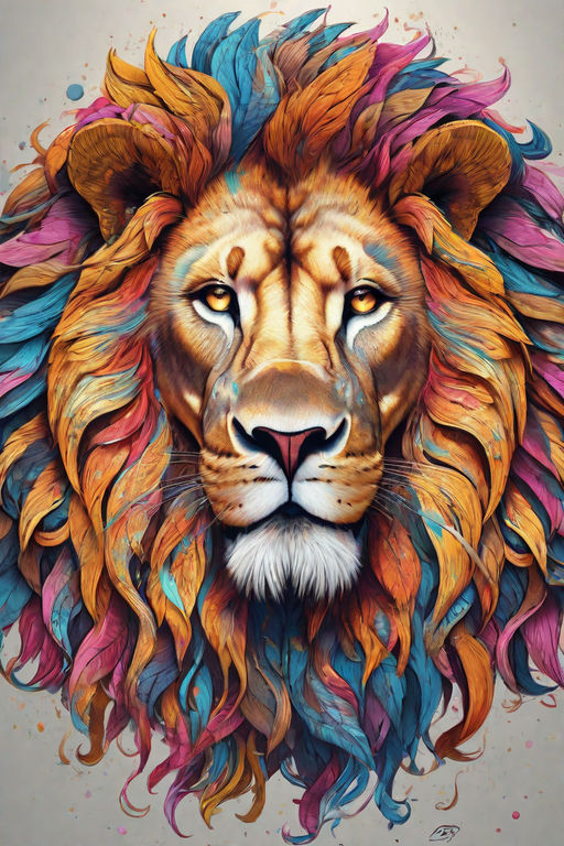 An Angry Lion with an Open Mouth and Sharp Teeth Roars in the Thicket of  the Night Forest. Generative AI Illustration in Bright Colors with Abstract  Brush Strokes for Wall Art and