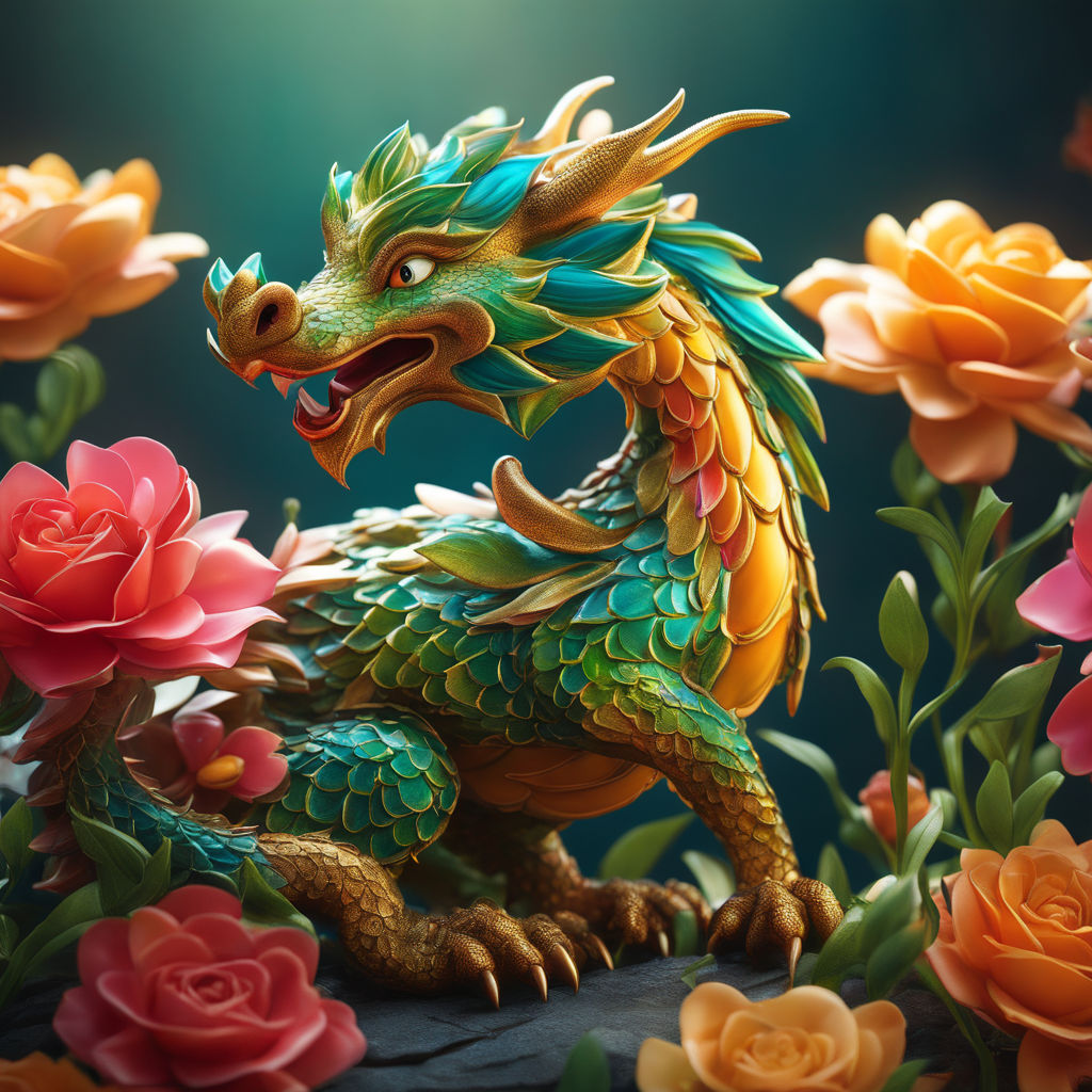 dragon with red flower - Playground