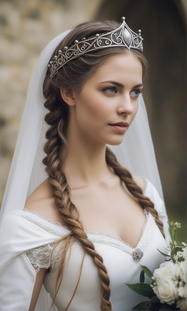 A medieval princess, ginger long hair braided. . Wea...