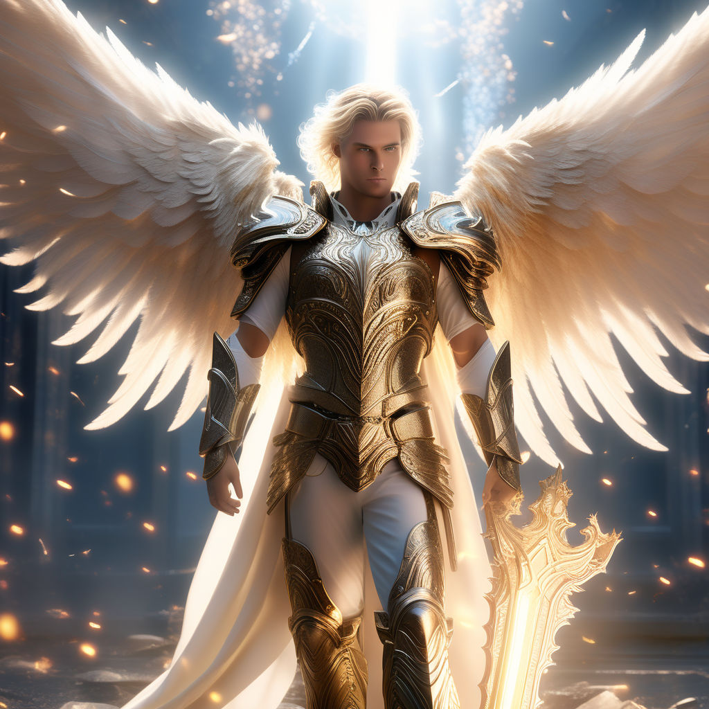 has a VERY big wings made of pure WHITE light and GOLDEN fire with