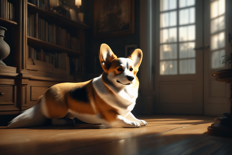 Concept art 2d corgi resting in a garden of the castle, large game  wallpaper, it takes two style, high quality