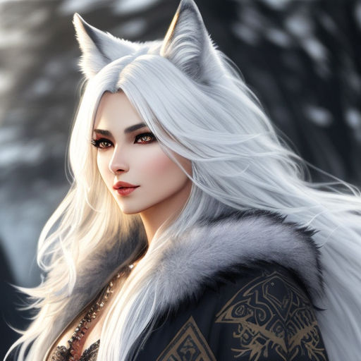 anime girl with white fox ears