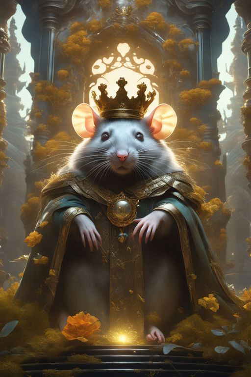 elegant-pony473: unimaginable swarm of rats being controlled by an ominous  hooded rat king with jeweled crown