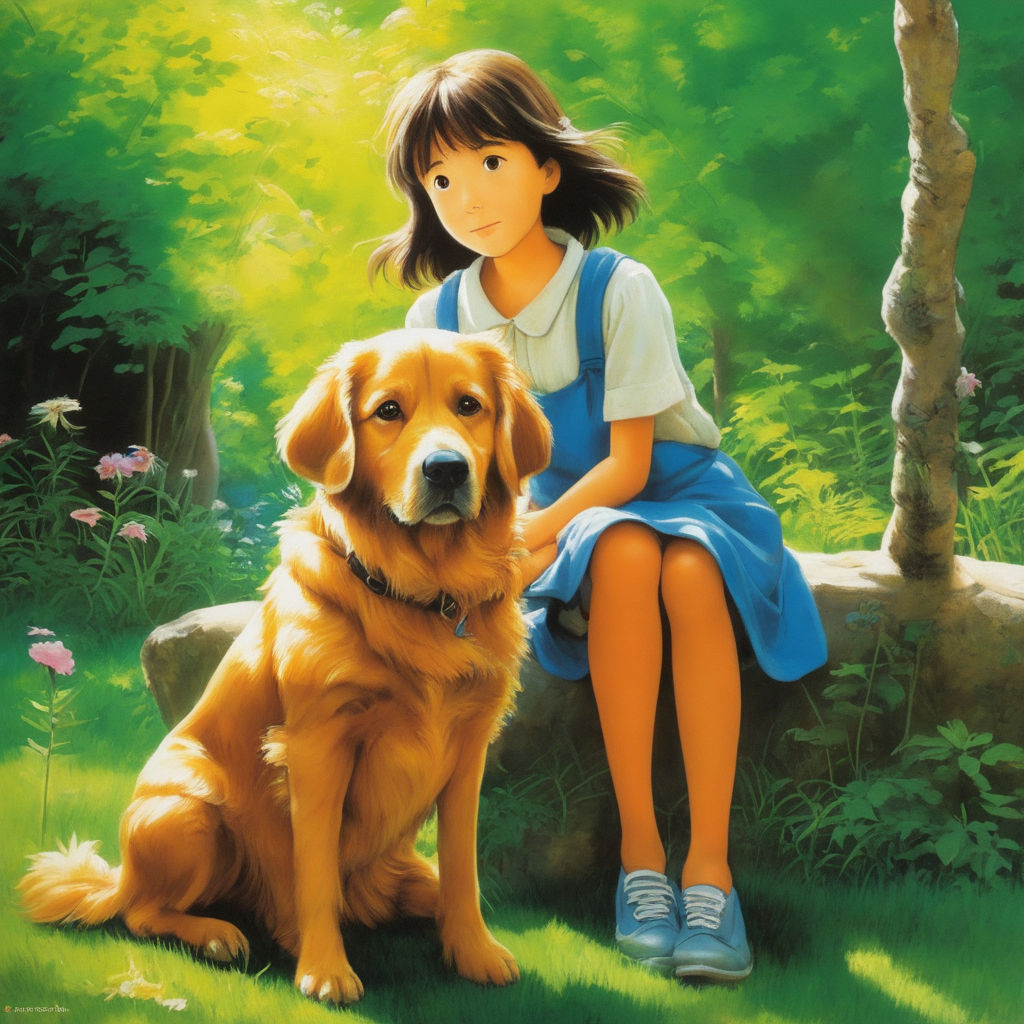 Girl holding big golden retriever illustration image_picture free download  401673736_lovepik.com